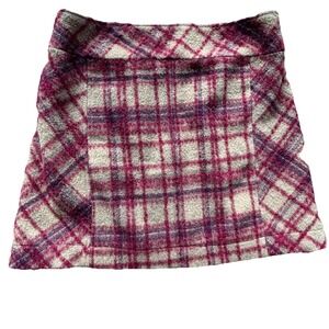 Free People Mini Skirt Womens 10 Red Beige Plaid Y2K Preppy Zipper Back Wool